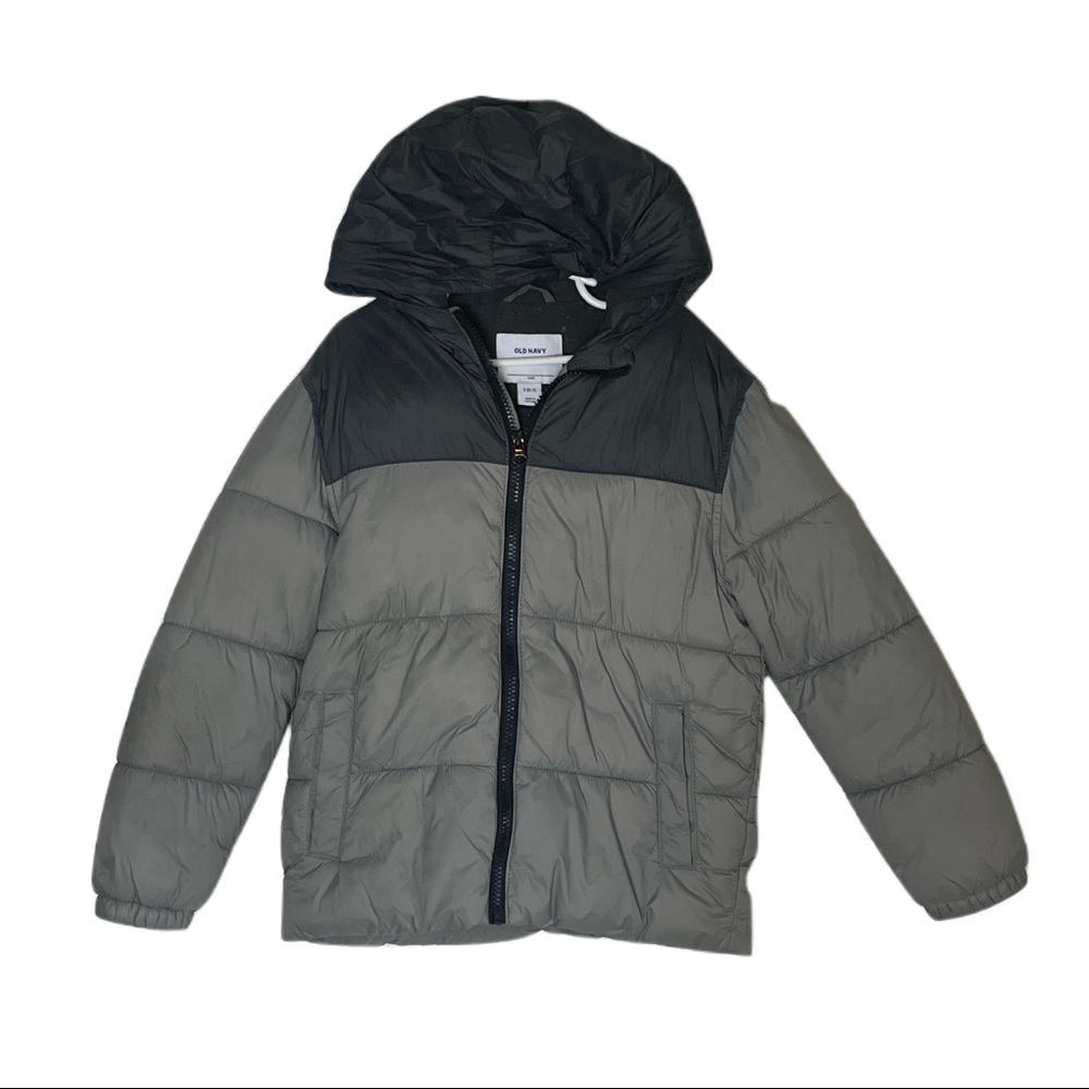Boys Old Navy Grey Color block Charcoal Puffer Winter Jacket Size S CH (…